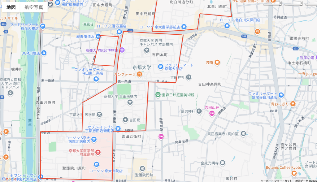 京都大学吉田エリアのキャンパス面積